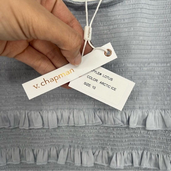 V. Chapman Lotus Ruffle Bodycon Tie Sleeve Midi Dress in Arctic Ice 10 NWT - Picture 6 of 9
